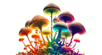 colorful mushrooms on a black background